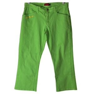 Apple Bottoms Cropped Jeans‎ Lime Green Womens 10 Y2K Embroidered Logo Capri EUC
